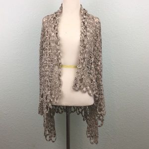Entro Brown Crochet Open Front Cardigan Size M